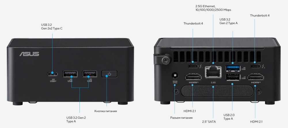 Неттоп ASUS NUC 14 Pro ( Intel Core Ultra 7 155H, 64Гб DDR5, 4Тб SSD, без ОС) (RNUC14RVHU700002I)