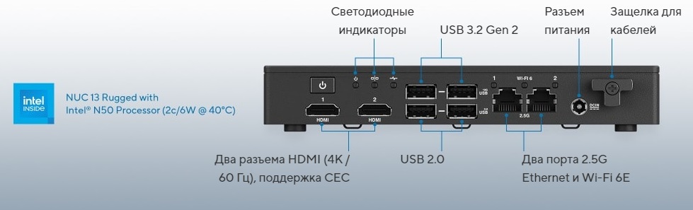 Неттоп ASUS NUC 13 Rugged (Intel N50, 8Гб DDR5, 256Гб SSD, без ОС) (BNUC13BRKP200B02I)