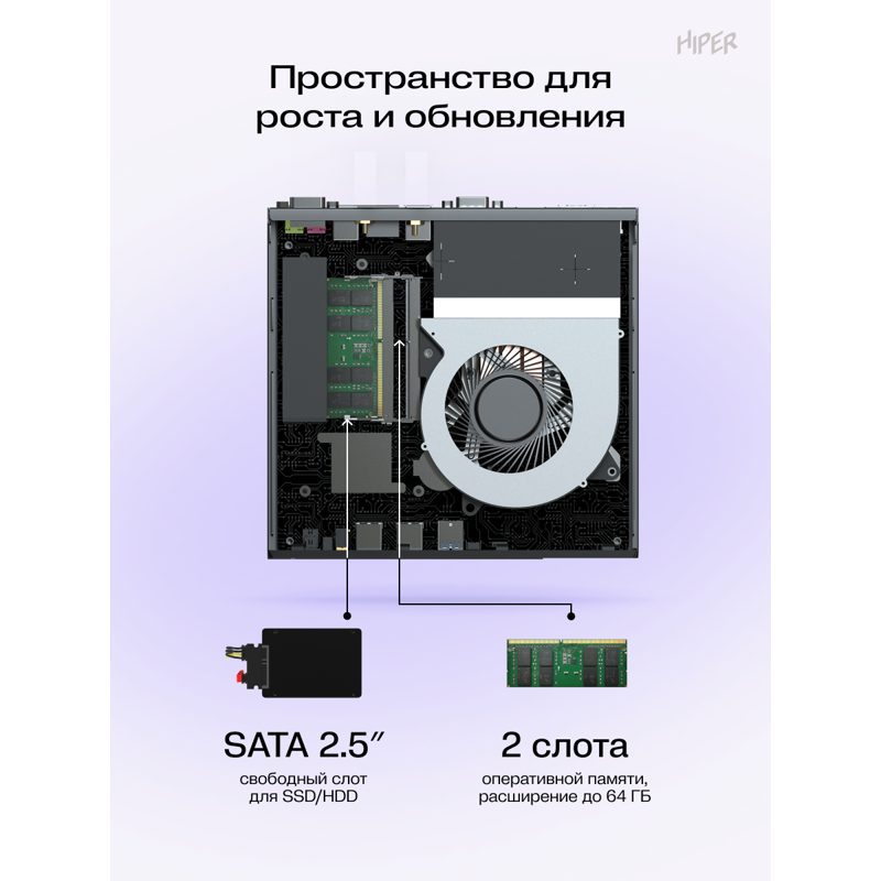 Неттоп HIPER FACTUM FT20  (Intel Core i5-14400, 16Гб DDR4, 512Гб SSD, Windows 11 Pro) (FT20-i5144R16N5R6BWP)