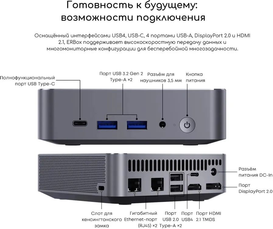 Неттоп Acer Gadget E10 ERBox (AMD Ryzen 7 8745HS, 16Гб DDR5, 512Гб SSD, Windows 11 Pro) (1747236) 