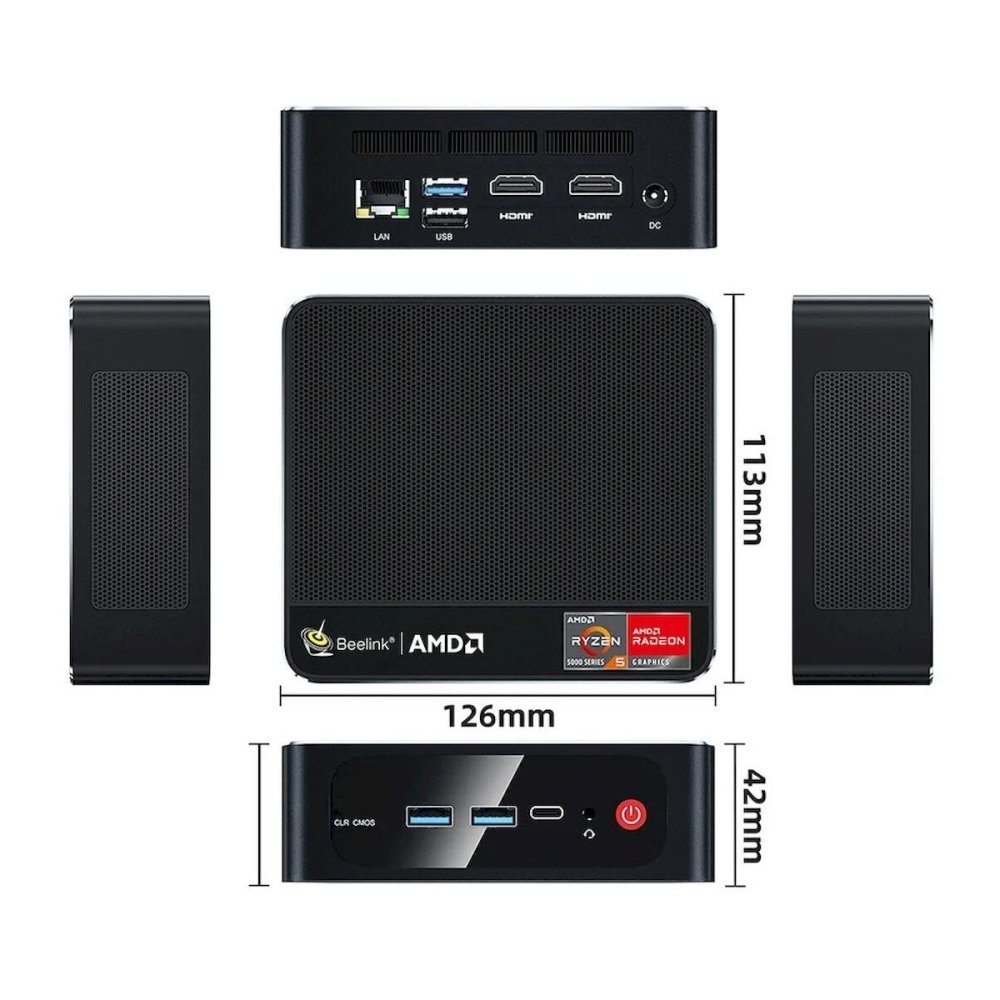 Неттоп Beelink SER5 (AMD Ryzen 5 5500U, 16Гб DDR4, 500Гб SSD, без ОС) 