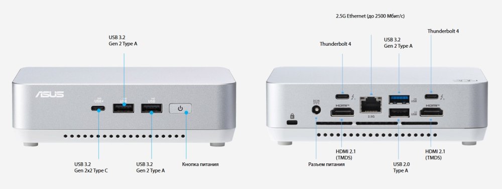 Неттоп ASUS NUC 14 Pro+ NUC14RVS 2C (Intel Core Ultra 9 185H, 64Гб DDR5, 2Тб SSD, Windows 11 Pro) (90AR0051-M000J0)  